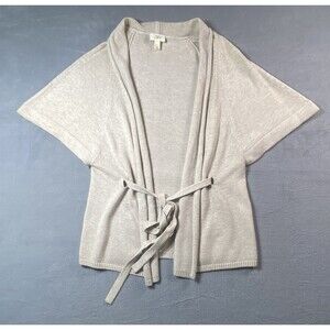 LOFT Rabbit Hair Blend Wrap Cardigan Beige Belted Short Sleeve Sweater Women M